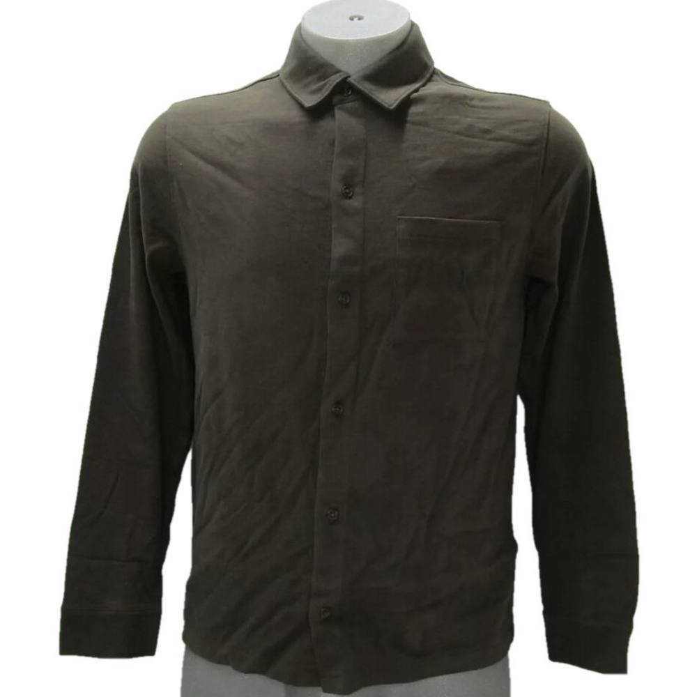 NEW VINCE Mens Shirt Night Moss Brown Size S Sueded Cotton Jersey Button Front